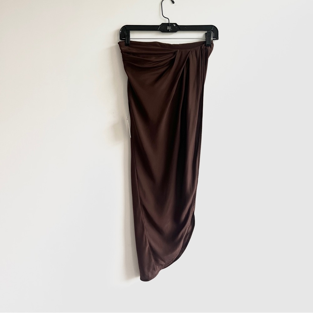Gauge 81 chocolate brown silk wrap style Paita high slit midi skirt